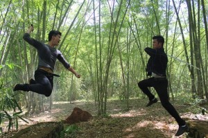 Huỳnh Anh và Nam Long trong một cảnh quay đánh võ và đấu kiếm đẹp mắt
