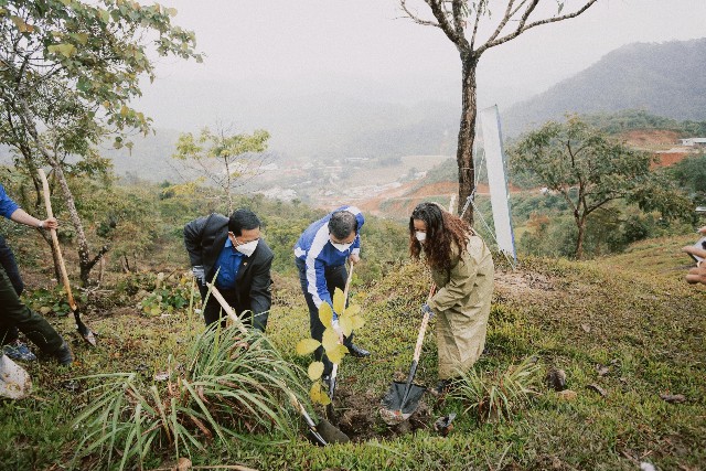 Đồng chí Bùi Quang Huy (giữa) cùng đoàn đại biểu thực hiện hoạt động trồng rừng tại Huyện Tây Giang, Tỉnh Quảng Nam